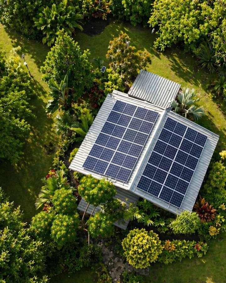 Chalet solar installation nestled in the Mauritian hills